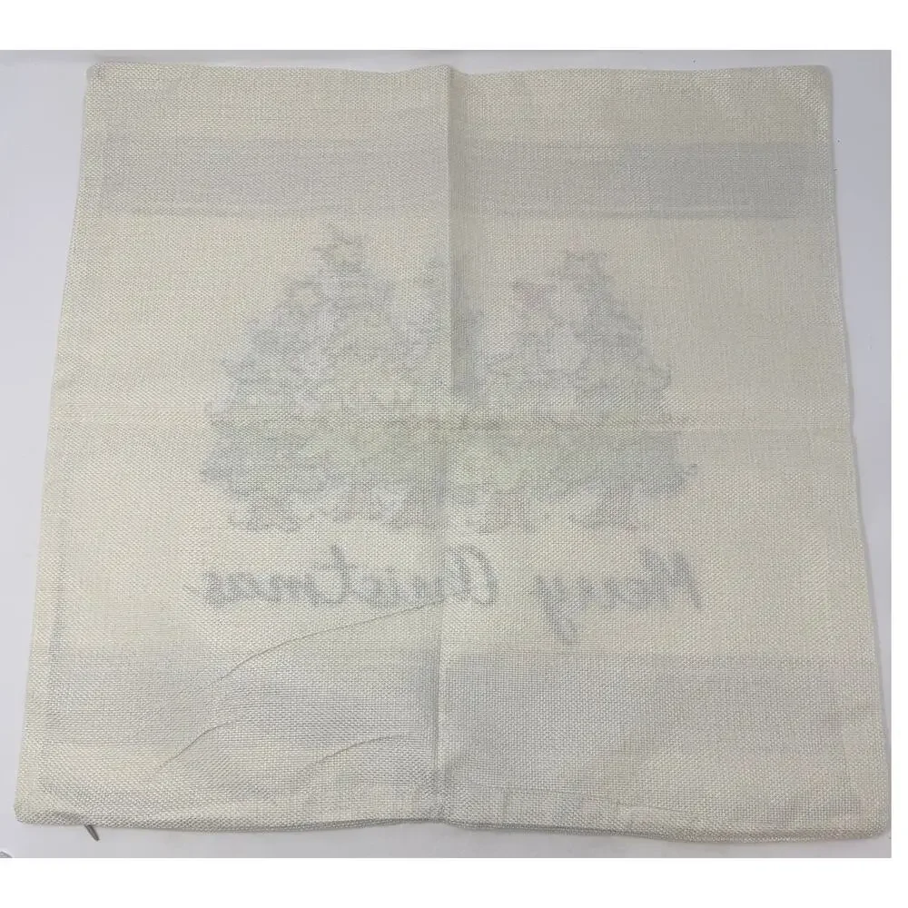 Christmas Trees Merry Christmas Green w/Ornaments Decorative Burlap Pillow Cover